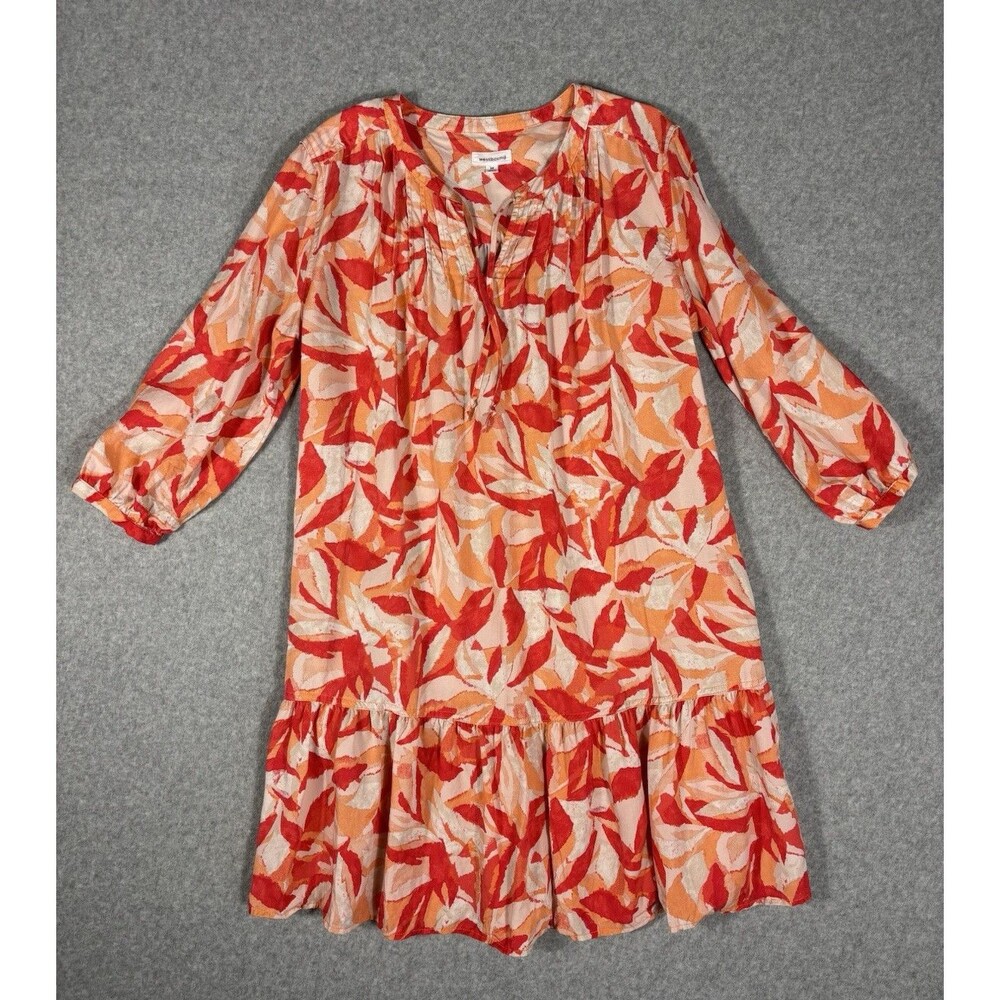 Westbound Womens Dress Flowy Orange White Neck Long Sleeve Loose Size Medium
